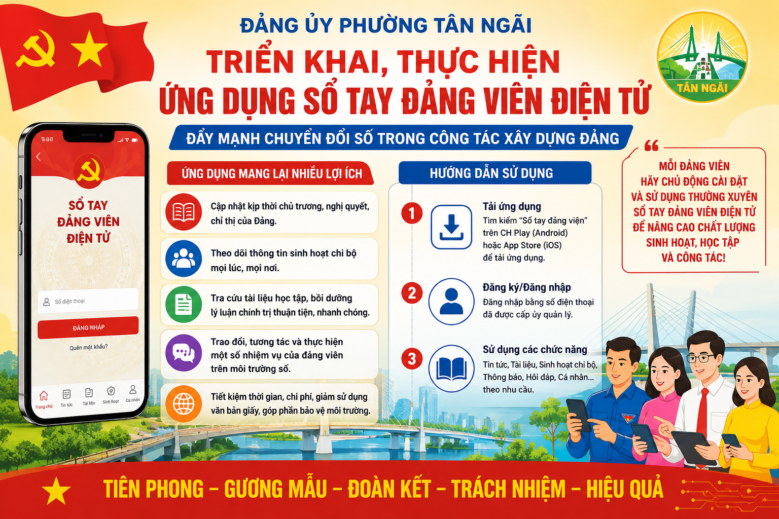 Tuyên truyền triển khai ứng dụng " Sổ tay Đảng viên điện tử" trên địa bàn phường Tân Ngãi