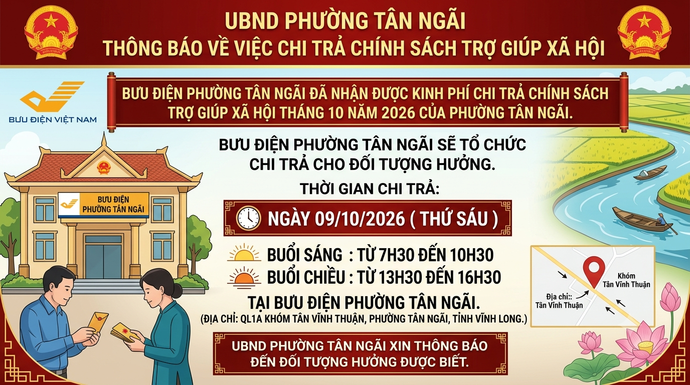 Thông Báo Về Việc Chi Trả Tiền Trợ Giúp Xã Hội Tháng 10/2026