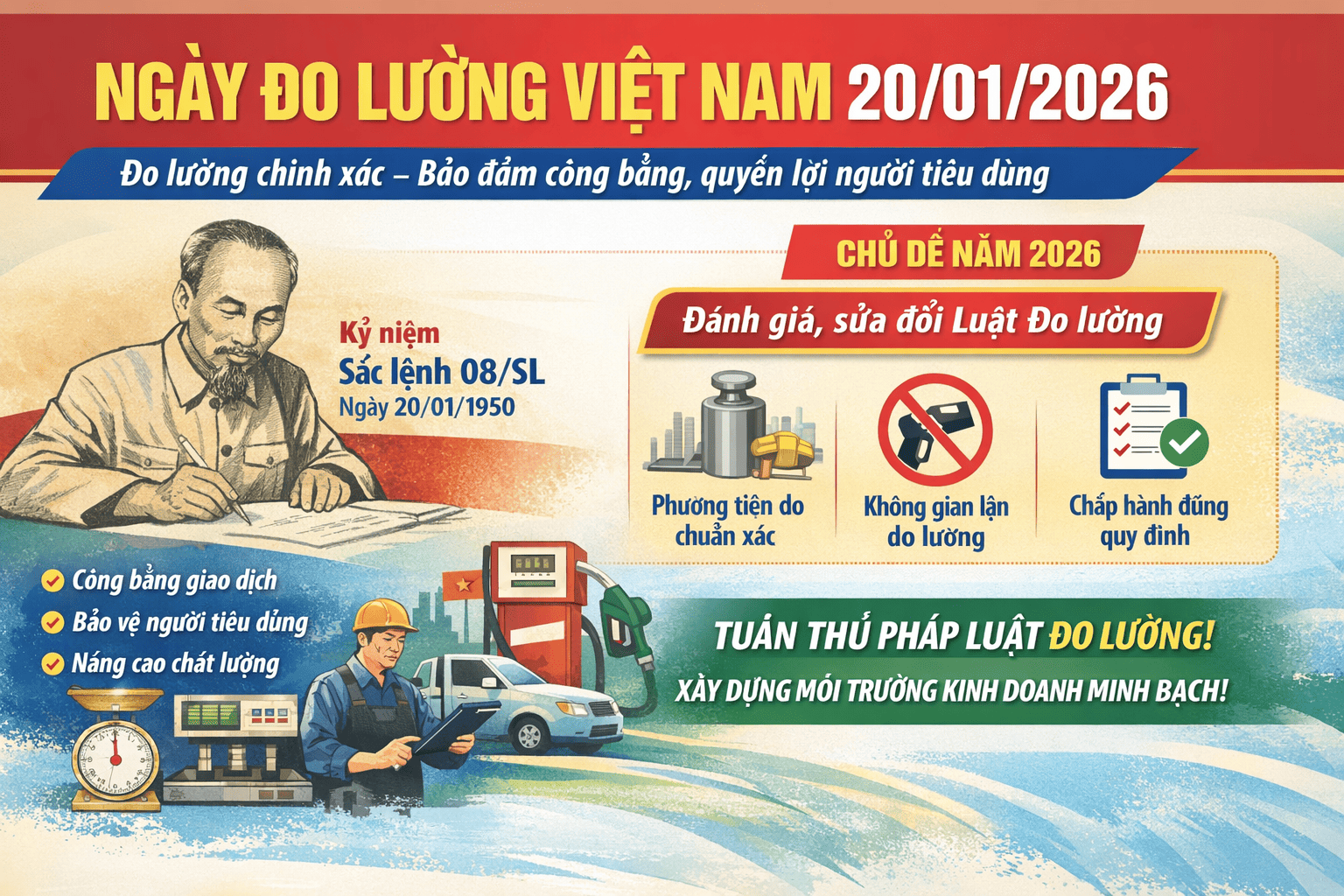 KỶ NIỆM NGÀY ĐO LƯỜNG VIỆT NAM (20/01/2026)
Nâng cao nhận thức về đo lường chính xác – Bảo đảm công bằng, quyền lợi người tiêu dùng