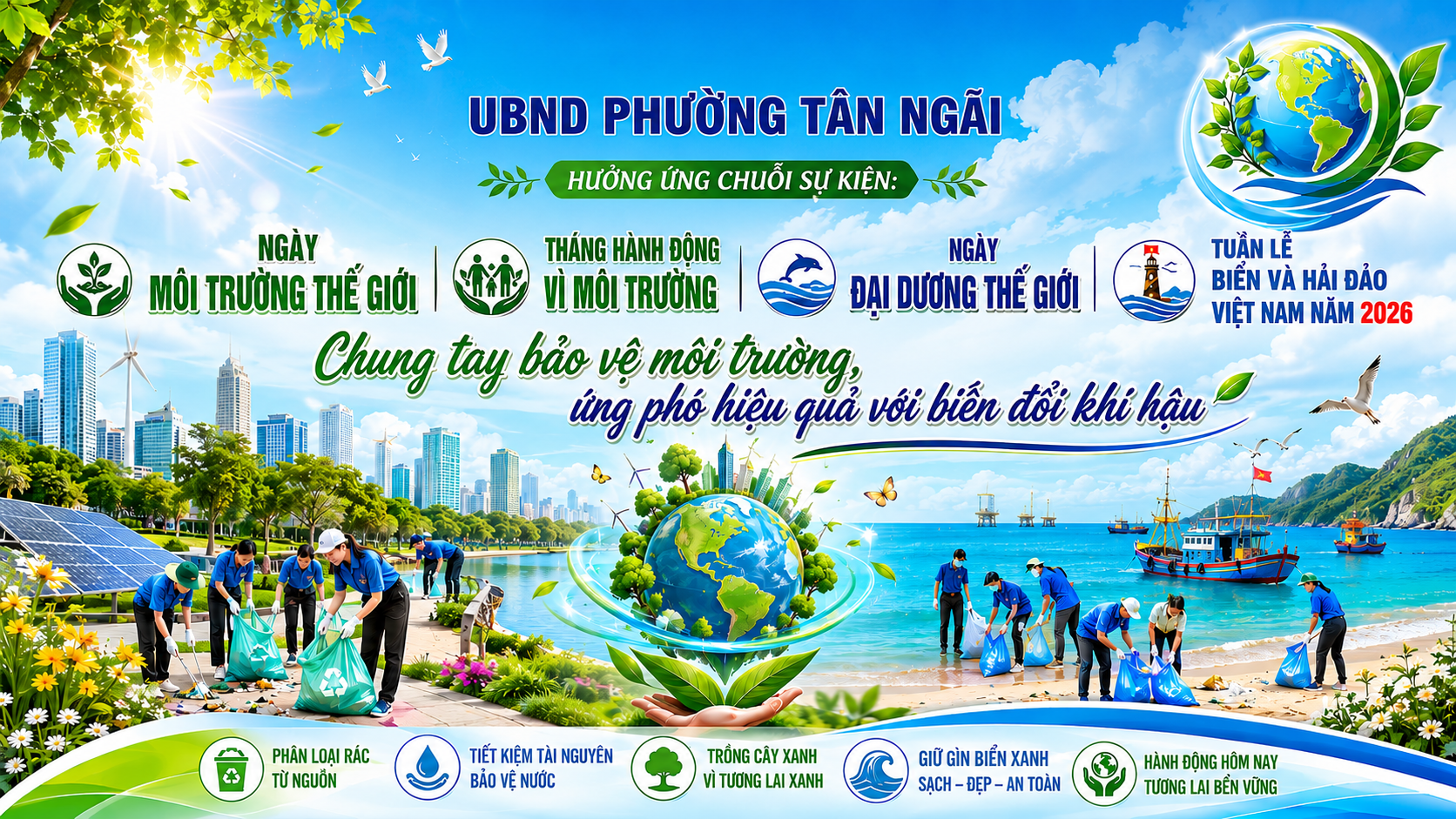 Phường Tân Ngãi hưởng ứng: Ngày Môi trường thế giới, Tháng Hành động vì Môi trường, Ngày Đại dương Thế giới và Tuần Lễ Biển, Hải đảo Việt Nam năm 2026