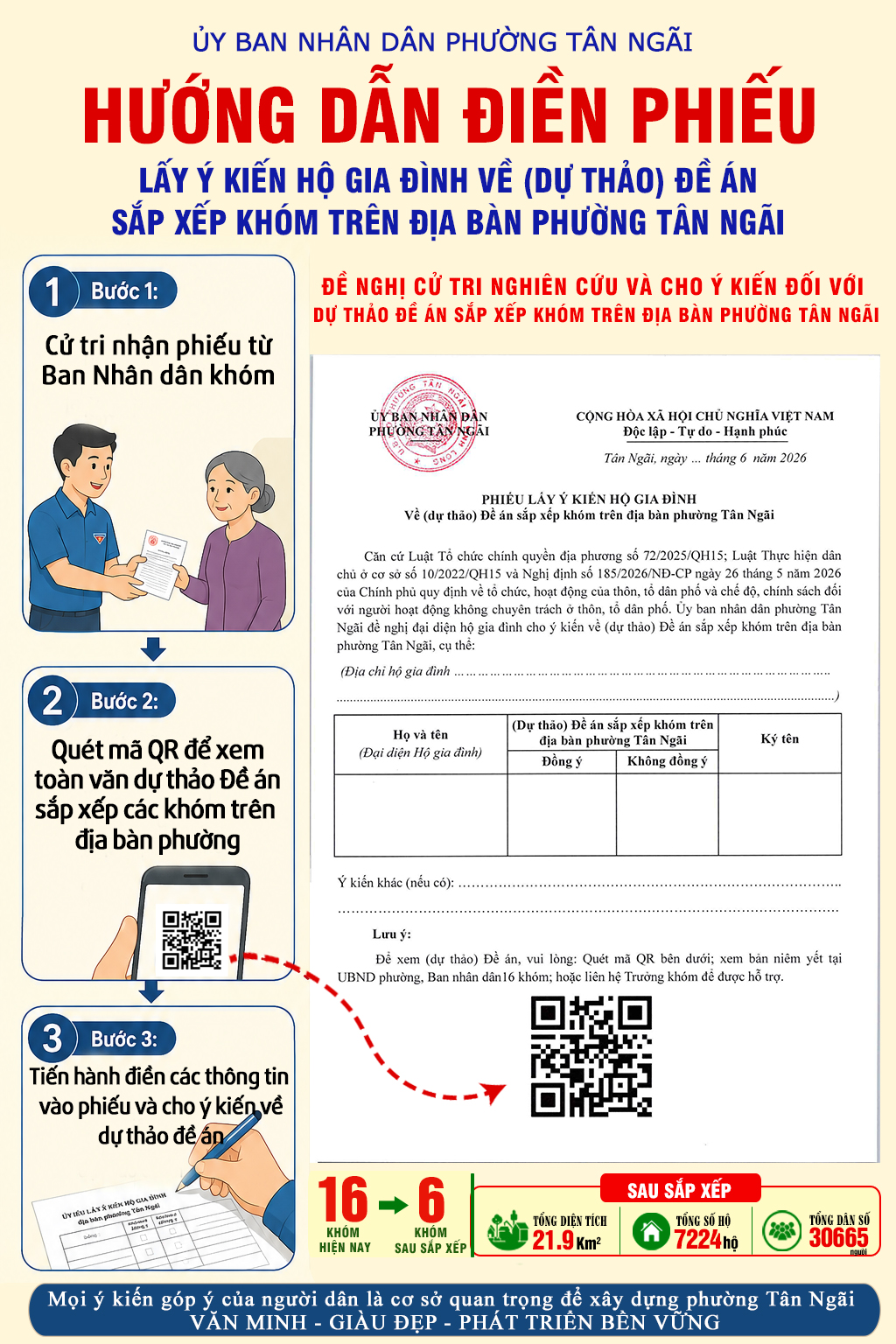 THÔNG BÁO: Về việc lấy ý kiến Nhân dân đối với Dự thảo Đề án sắp xếp khóm trên địa bàn phường Tân Ngãi