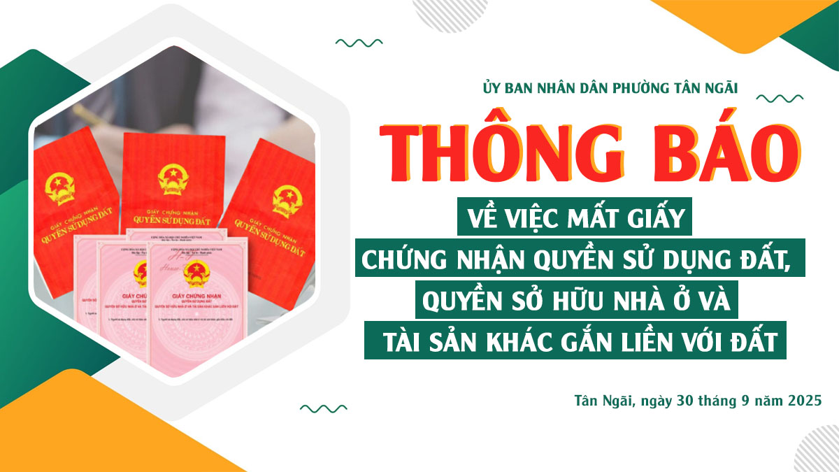 THÔNG BÁO - Về việc mất Giấy chứng nhận quyền sử dụng đất, quyền sở hữu nhà ở và tài 
sản khác gắn liền với đất 