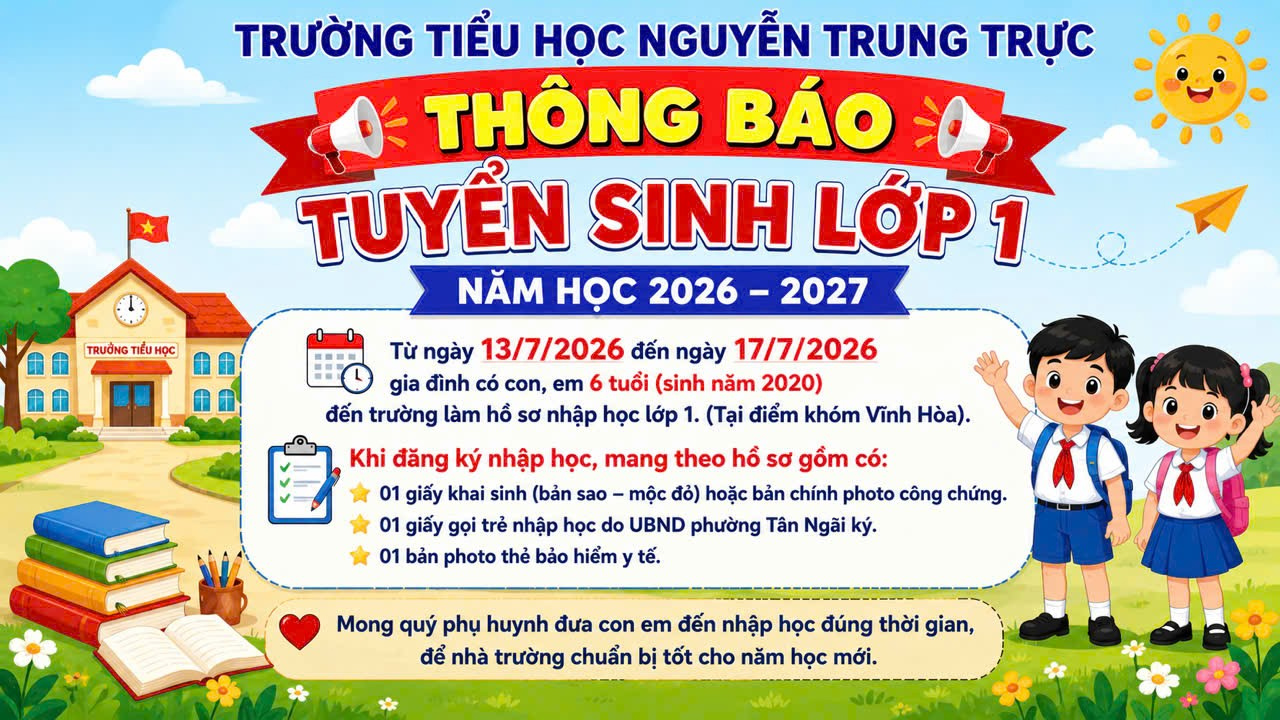 THÔNG BÁO: Tuyển sinh lớp 1 năm học 2026 - 2027